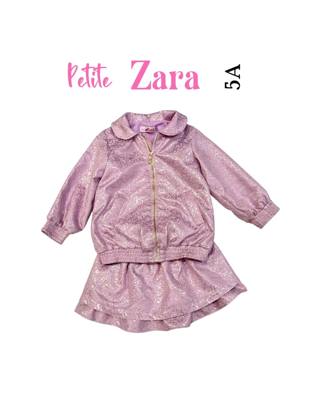 Petite Zara Lavender Metallic Brocade Jacket and Skirt Set Size 5 Mini